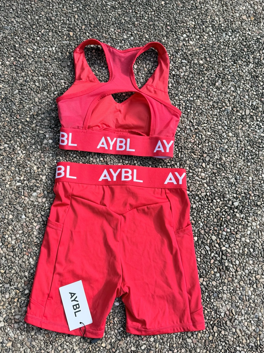 AYBL Red Racerback Bikini Top with High-Waist Swim Shorts